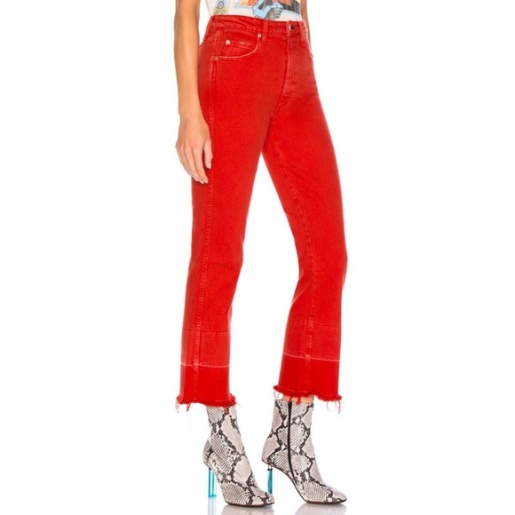 AMO Denim High Rise Bella Released Hem Jeans in Cayenne Red Women’s Size 25 - Picture 1 of 10